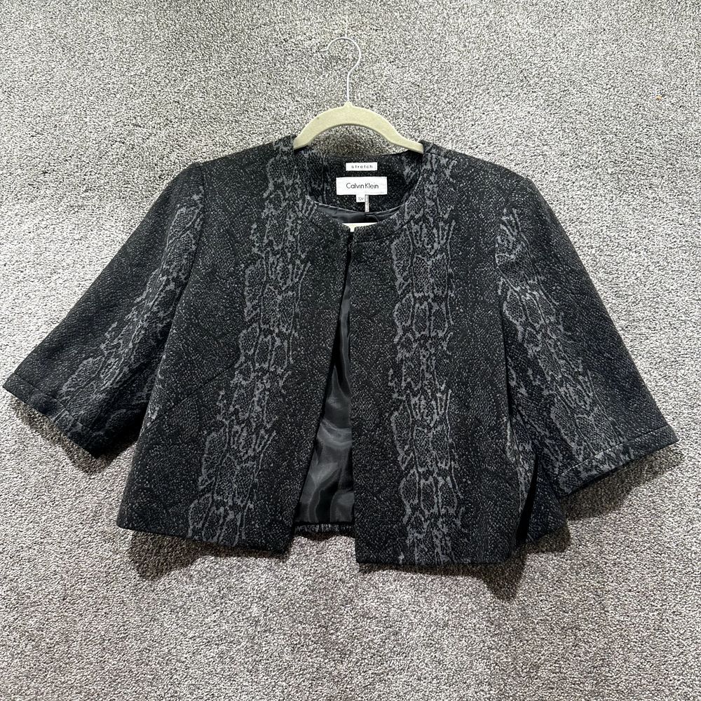 Calvin Klein Blazer Jacket Women 12P Gray Snakeskin Print Stretch Office Lined